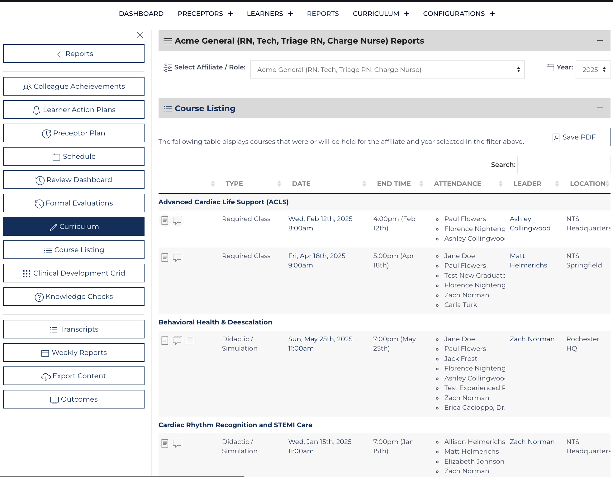 Curriculum Reports